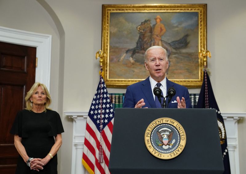 U.S. President Joe Biden makes a statement about the school