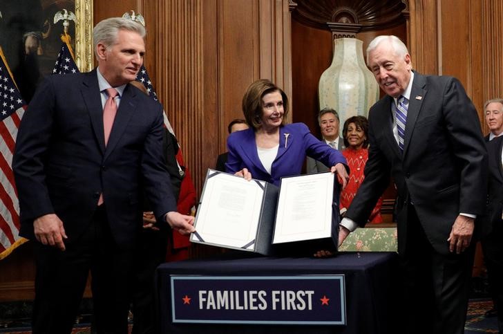 House Speaker Pelosi holds coronavirus aid bill signing ceremony at