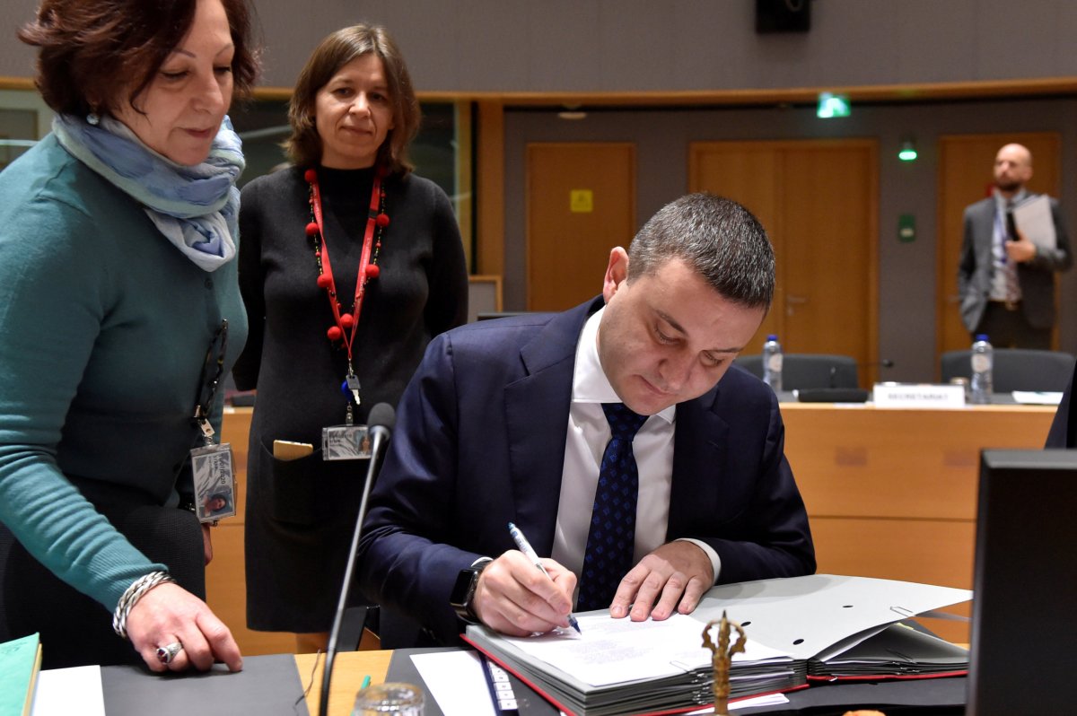 FILE PHOTO: Bulgaria’s minister of finance Vladislav Goranov signs documents
