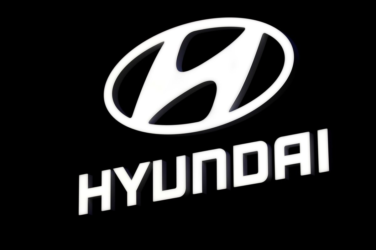 FILE PHOTO: FILE PHOTO:The Hyundai booth displays the company logo