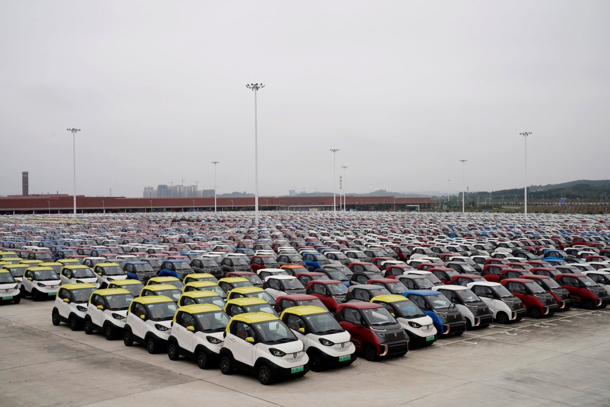FILE PHOTO: Baojun E100 and E200 all-electric battery cars sit