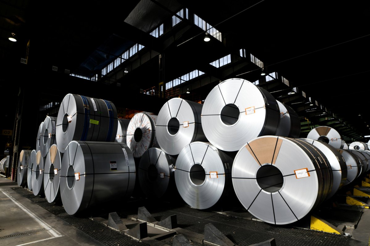 Steel rolls are pictured at the plant of German steel