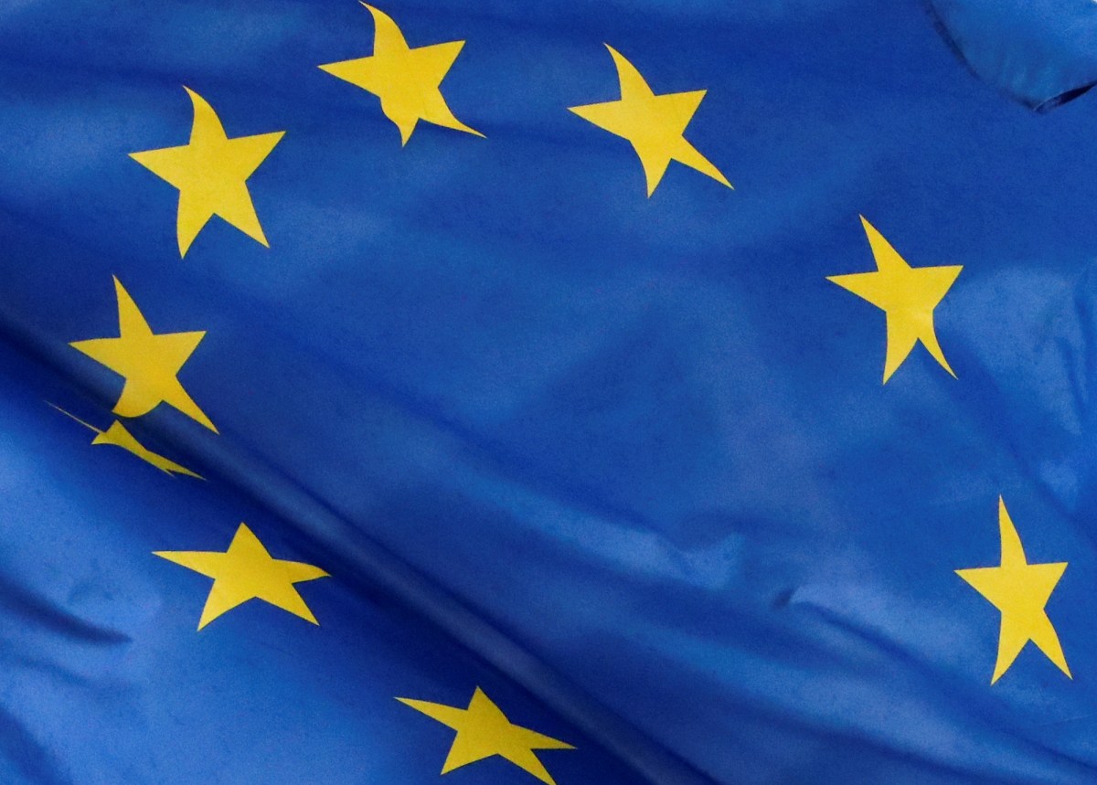 A European flag is seen outside the EU Commission headquarters
