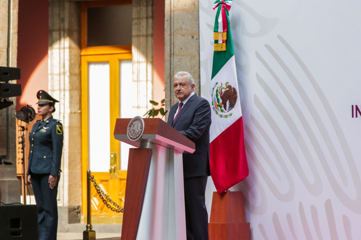 Mexico’s President Andres Manuel Lopez Obrador gives a speech to