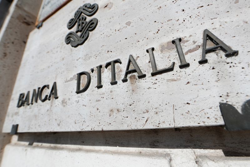 Banca D’Italia sign is seen in downtown Rome