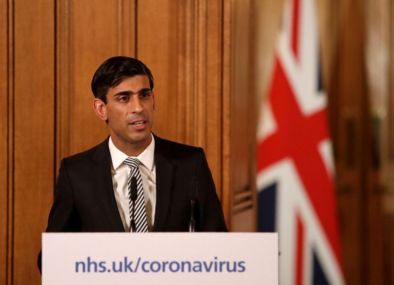 British finance minister Rishi Sunak speaks at a coronavirus news