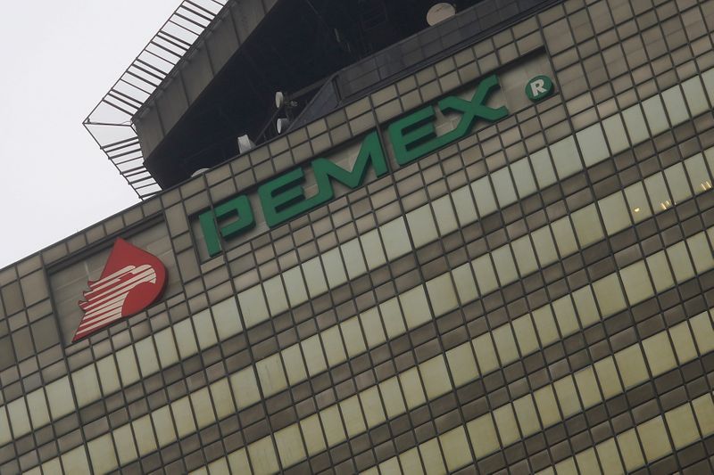 The Pemex logo is seen at its headquarters in Mexico