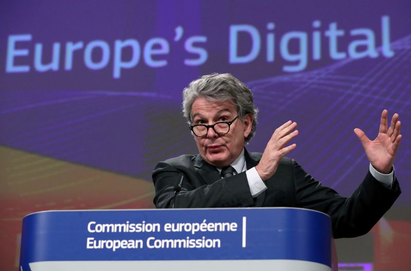FILE PHOTO: European Commissioner Thierry Breton speaks during the presentation