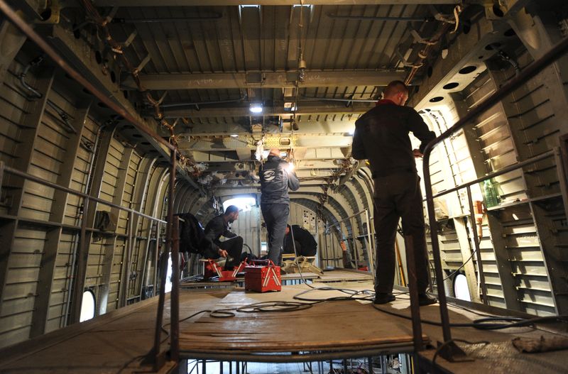 Employees work at Rostvertol aviation plant manufacturing upgraded heavy Mi-26T2V