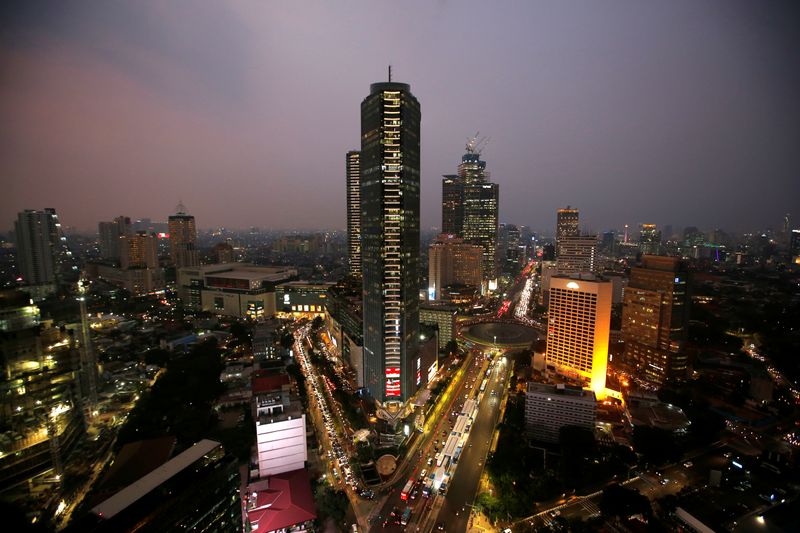 General view of a business district during sunset in Jakarta