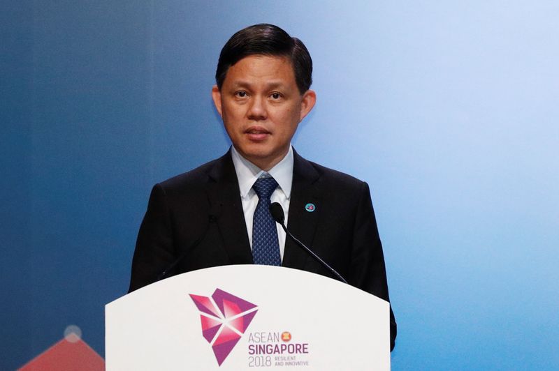 Singapore’s Trade and Industry Minister Chan Chun Sing speaks before