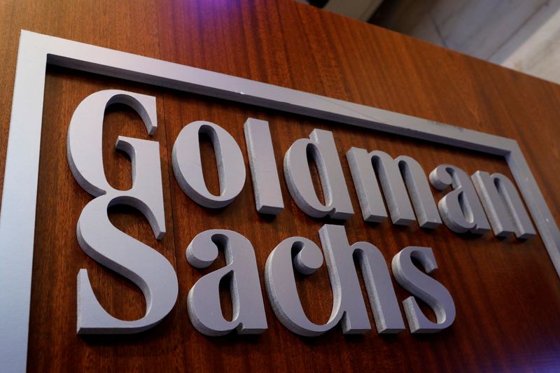 FILE PHOTO: A Goldman Sachs sign is displayed inside the