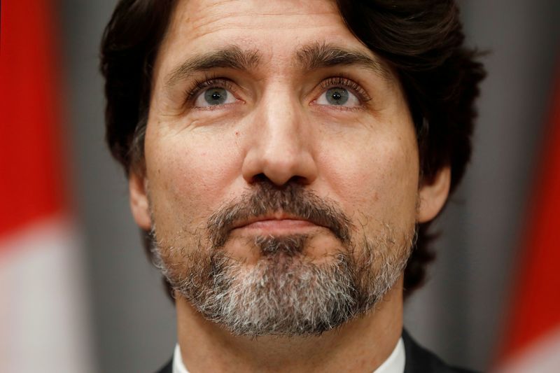 Canada’s Prime Minister Justin Trudeau pauses during a news conference