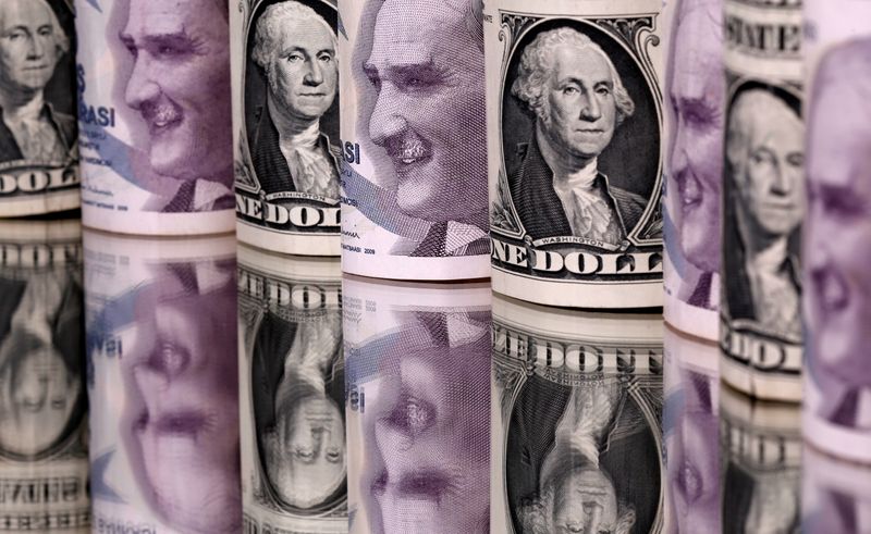FILE PHOTO: Turkish lira and U.S. dollar banknotes are seen