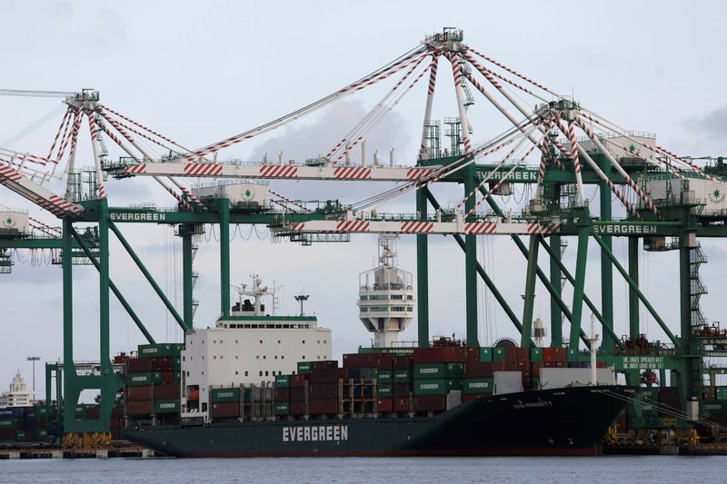 A Evergreen Marine container ship is seen at Kaohsiung Port