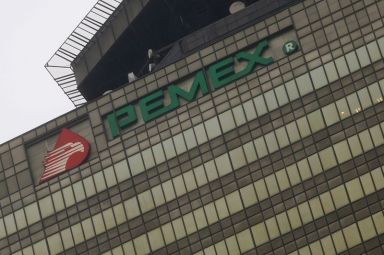FILE PHOTO: The Pemex logo is seen at its headquarters