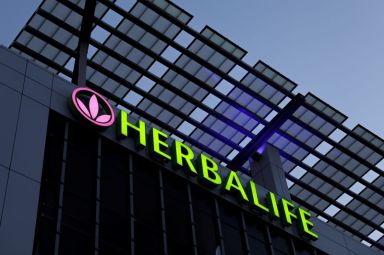 A Herbalife sign is shown on a building in Los