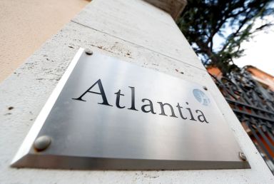A logo of the Atlantia Group is seen outside their