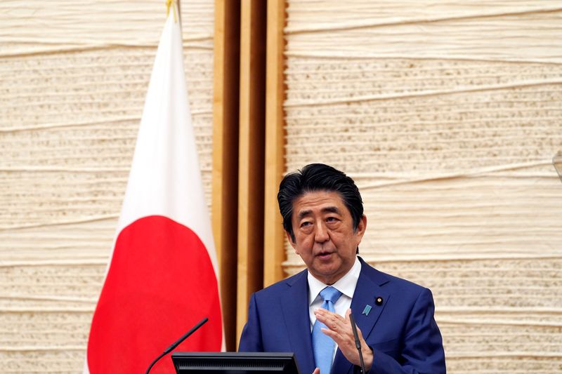 Japan’s Prime Minister Shinzo Abe speaks during a news conference