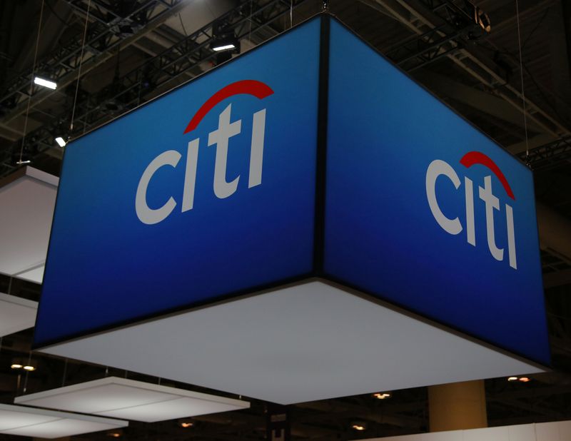 The Citigroup Inc logo is seen at the SIBOS banking