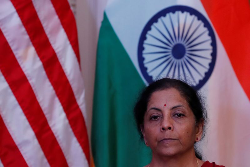India’s Finance Minister Nirmala Sitharaman attends a joint news conference