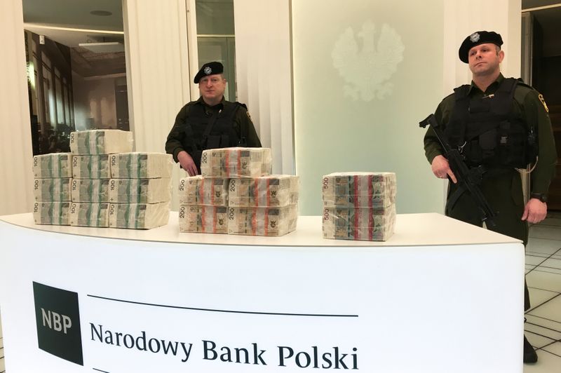 FILE PHOTO:  Security men at the Polish central bank