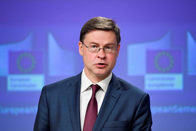 FILE PHOTO: European Commission Vice-President Valdis Dombrovski speaks during a