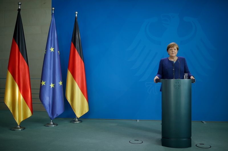 German Chancellor Angela Merkel addresses a news conference in Berlin