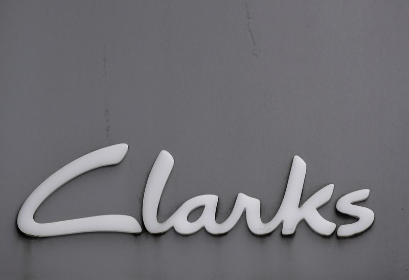 A sign outside a Clarks shoe shop is seen in