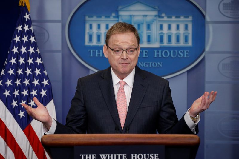 FILE PHOTO:  Hassett addresses reporters during the daily briefing