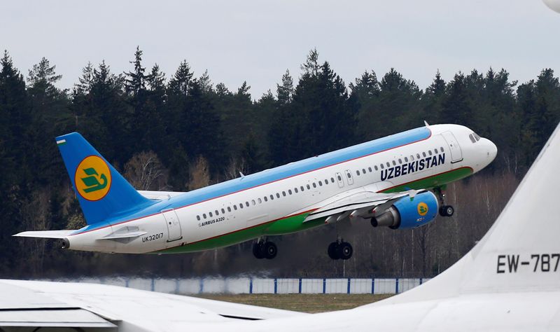 Airbus A320 plane of National air company “Uzbekistan Airways” takes