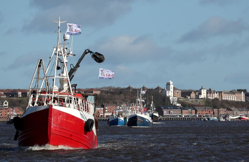 Fishing boats take part in a Brexit flotilla, organised by