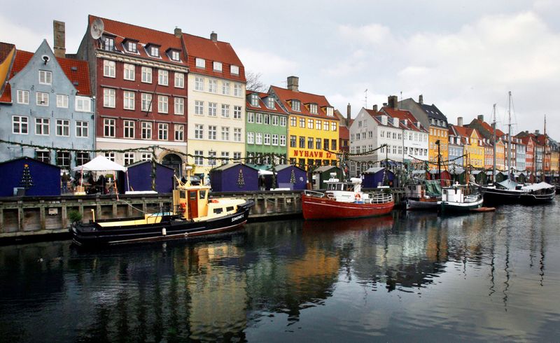 Boats are seen anchored at the 17th century Nyhavn district,