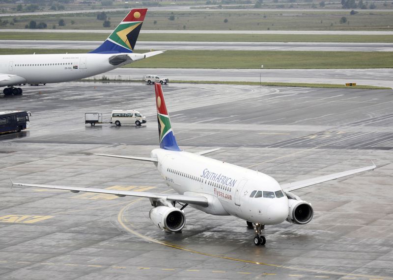 South African Airways (SAA) plane taxis after landing at O.R.