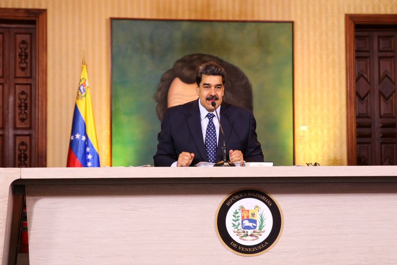 Venezuela’s President Nicolas Maduro speaks during a virtual news conference
