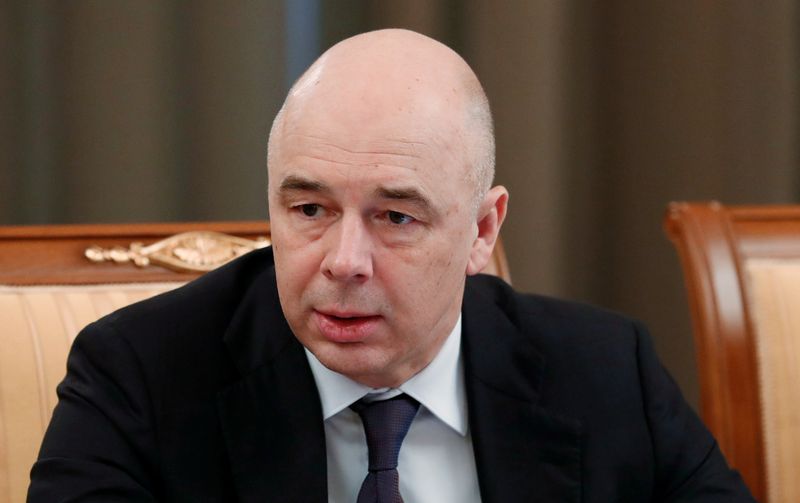 Russian Finance Minister Anton Siluanov attends a meeting with members