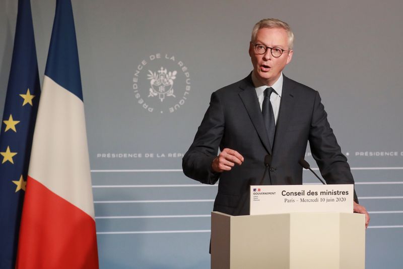 French Economy and Finance Minister Bruno Le Maire addresses a