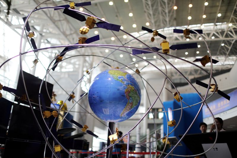 FILE PHOTO: A model of the BeiDou navigation satellites system