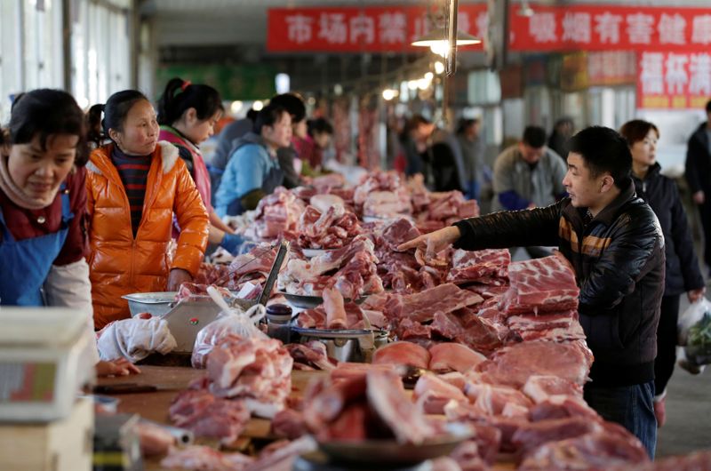 FILE PHOTO: Meat stalls are seen at a market in