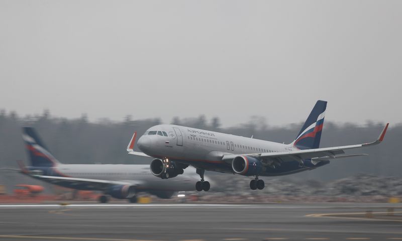 FILE PHOTO: Aeroflot Airbus A320-200 plane lands at Sheremetyevo International