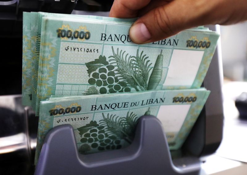FILE PHOTO: Lebanese pound banknotes are seen at a currency