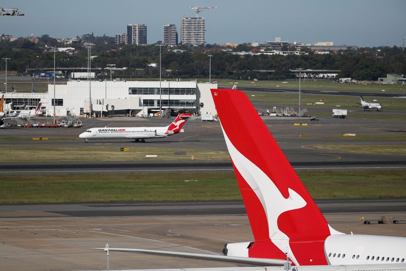 Qantas planes are seen at Kingsford Smith International Airport in