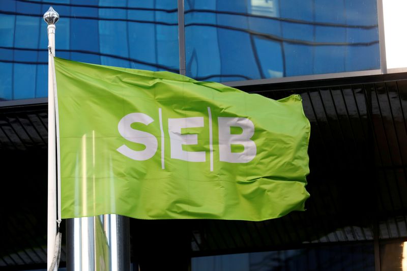 FILE PHOTO: SEB bank flag flutters next to the bank’s