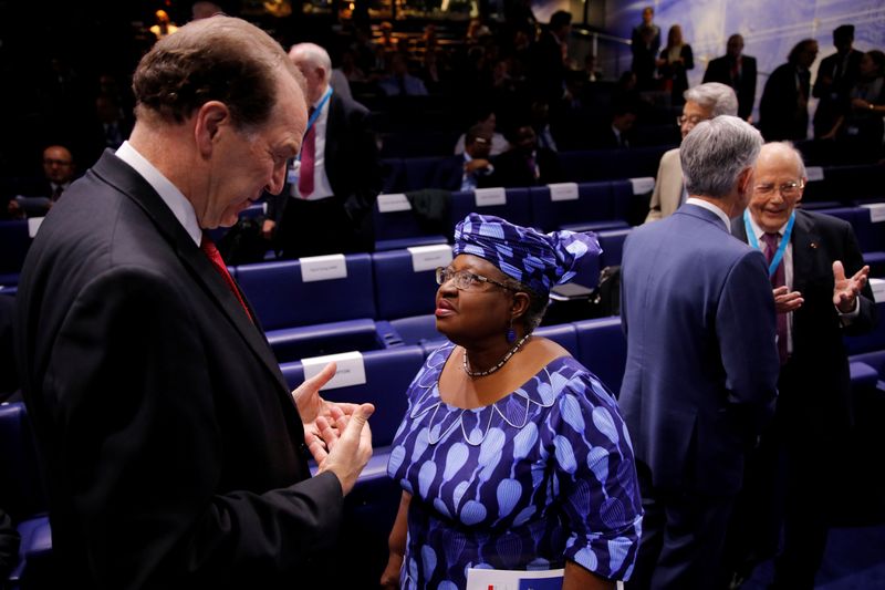 FILE PHOTO: World Bank President David Malpass talks to Ngozi