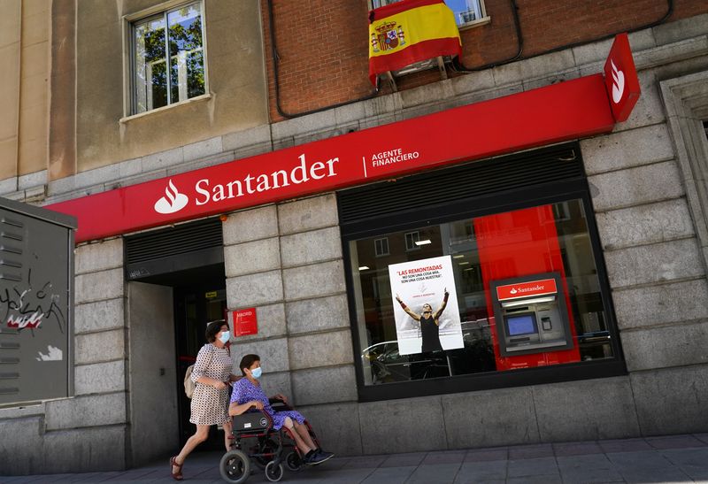 View of Santander financial agency branch in Madrid