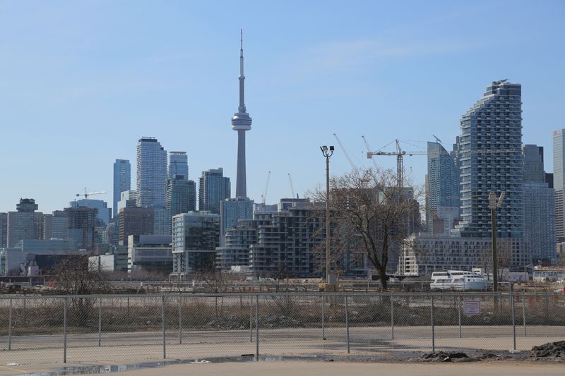 The downtown skyline and CN Tower are seen past the