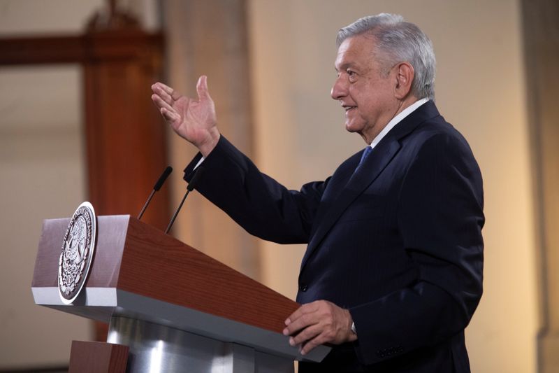 Mexico’s President Andres Manuel Lopez Obrador speaks during a news