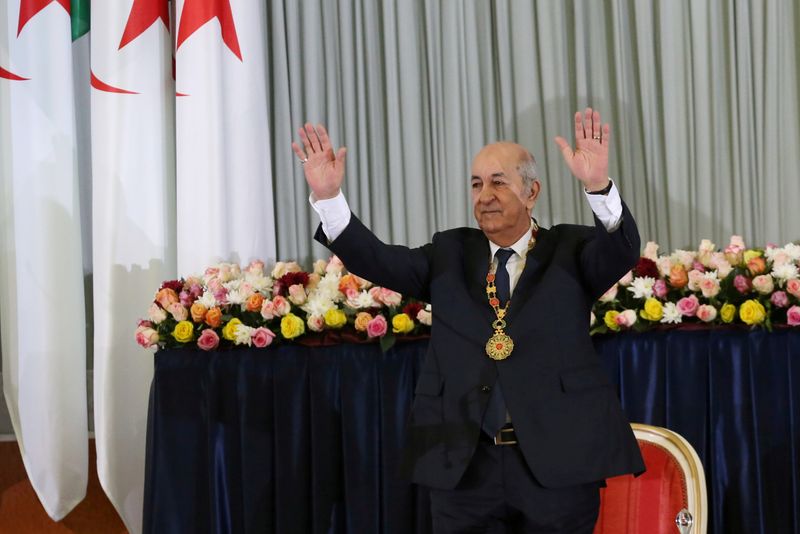 FILE PHOTO: Newly elected Algerian President Abdelmadjid Tebboune gestures during