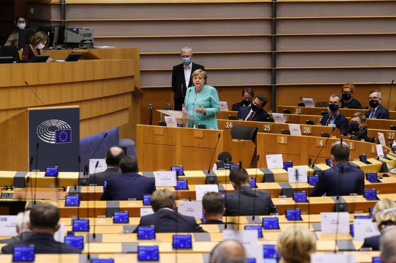 German Chancellor Angela Merkel attends a plenary session at the