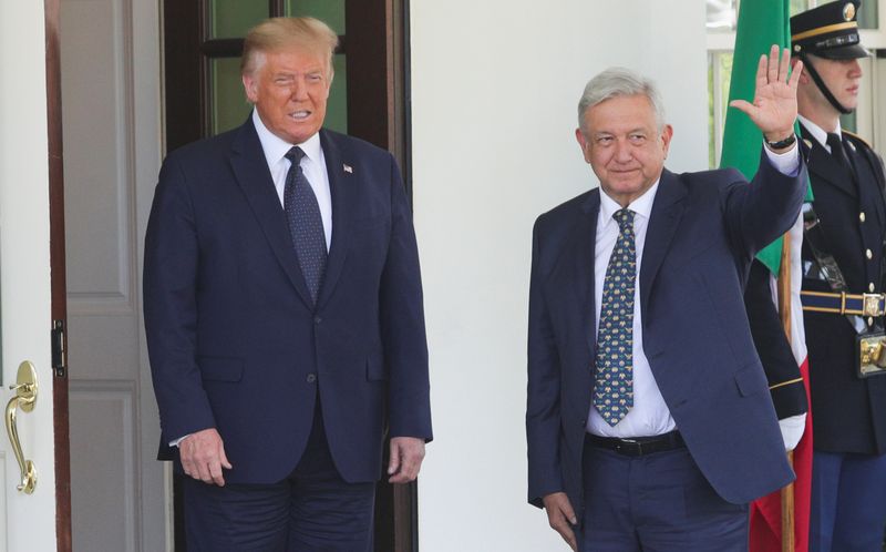 U.S. President Trump welcomes Mexico’s President Lopez Obrador at the